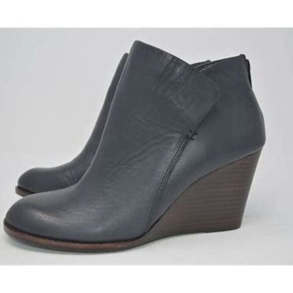 Gianni Bini Black Leather Zipper Back Wedge Booties Size 6.5